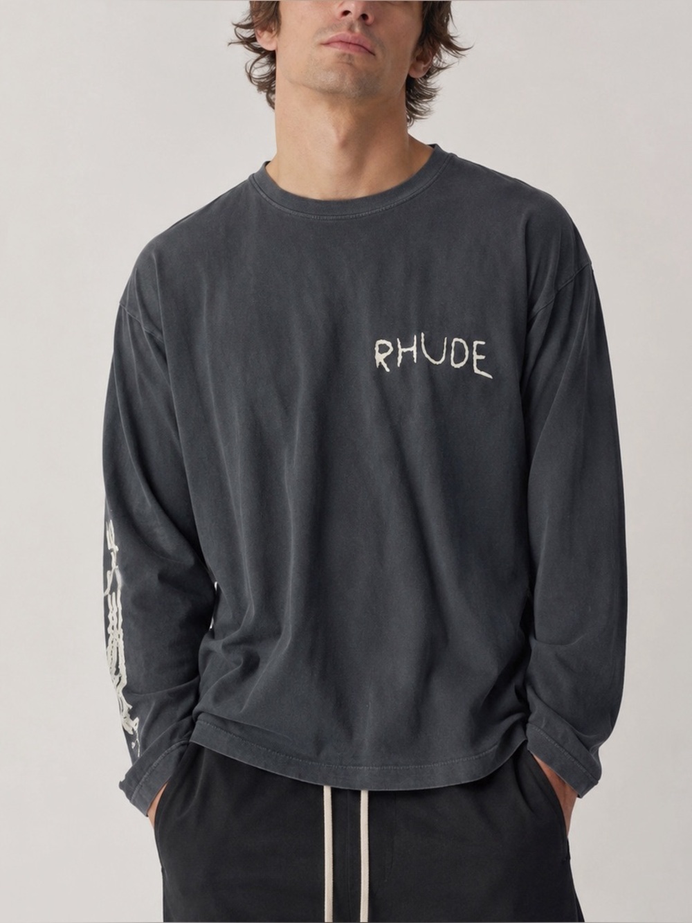 Y2K 90s RHUDE Men Scabbing Logo Long Sleeve Tee XXL Luxury Streetwear Grunge